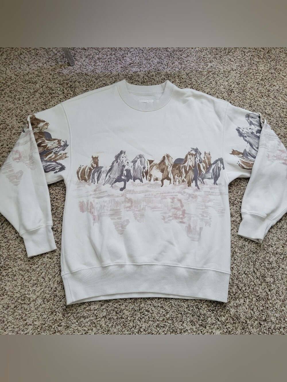 Abercrombie & Fitch Sweatshirt Fleece Wild Horses Beige Cream Ivory Brown Small